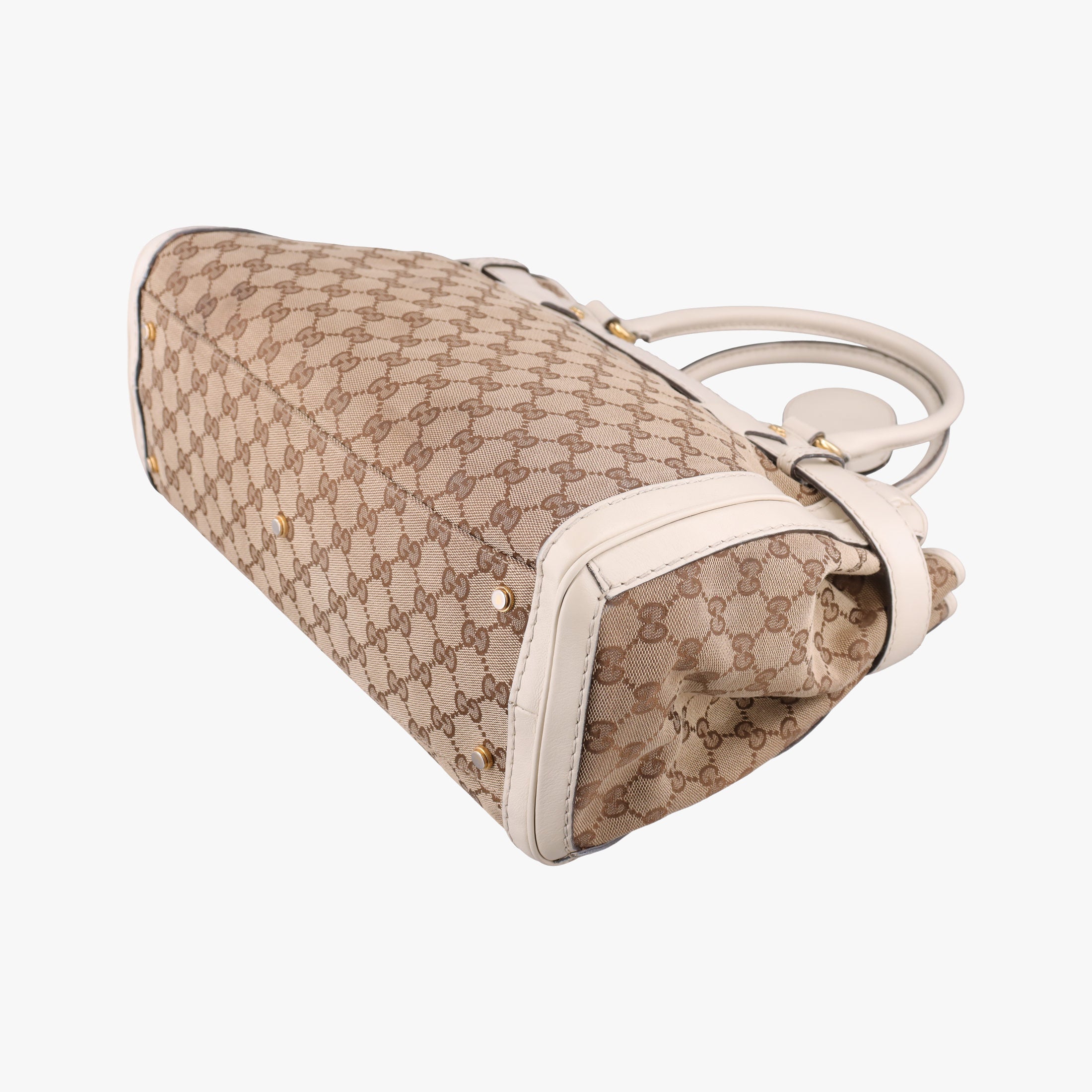Pre-owned Gucci GG Running White×Brown canvas×leather 247183 handbag | stylenewstar