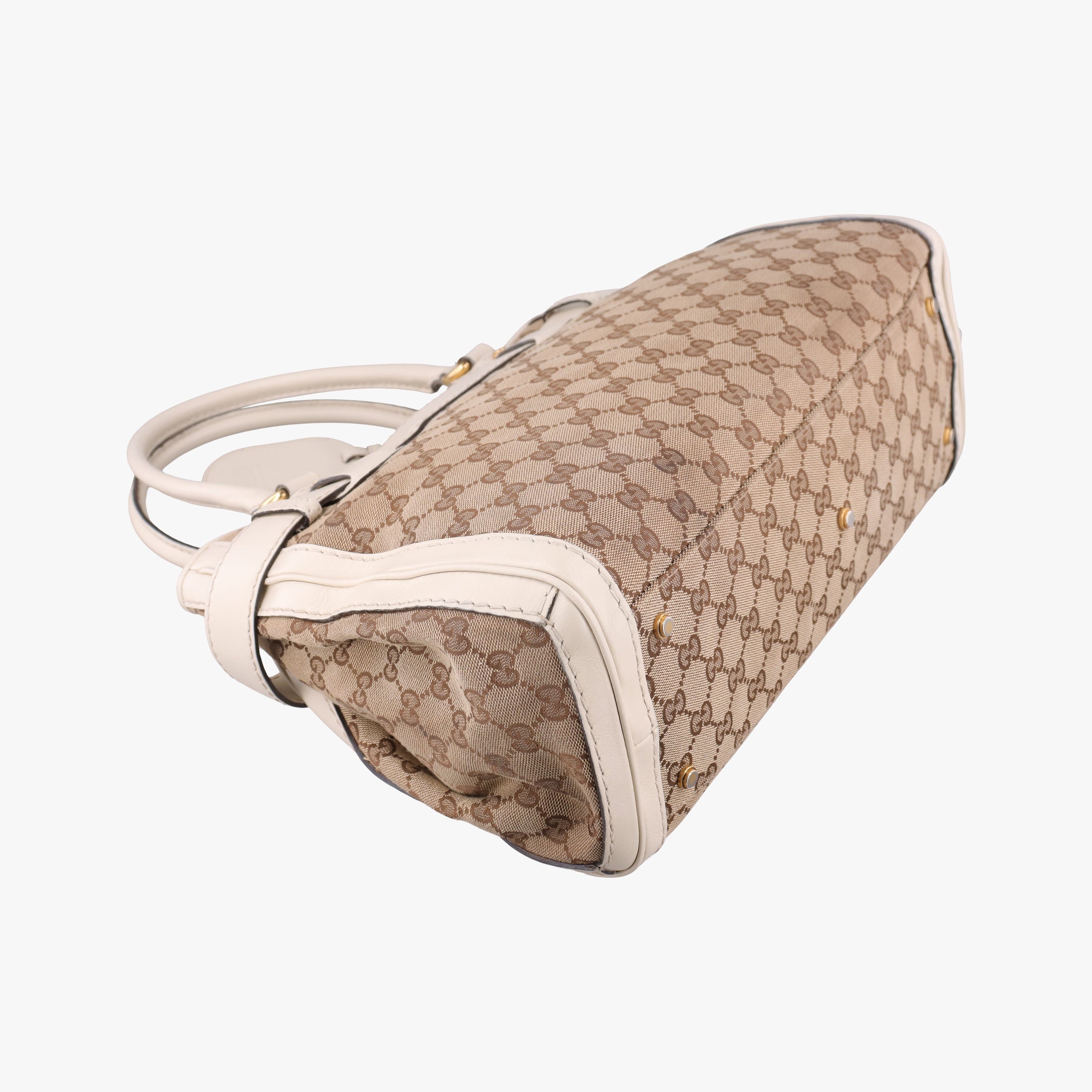 Pre-owned Gucci GG Running White×Brown canvas×leather 247183 handbag | stylenewstar