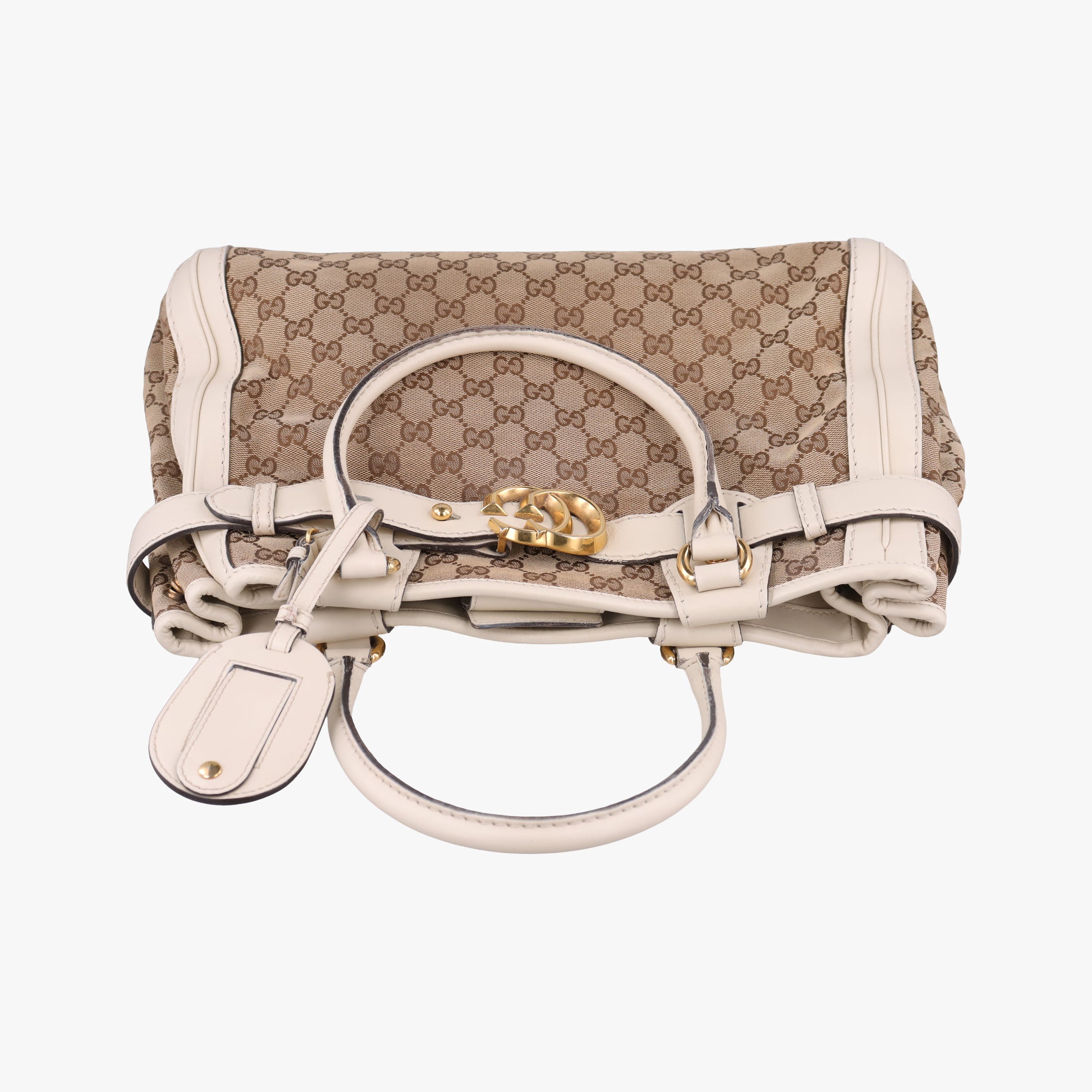 Pre-owned Gucci GG Running White×Brown canvas×leather 247183 handbag | stylenewstar