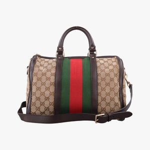 Pre-owned Gucci Sherry Line Brown×Beige×Red×Green canvas×leather 247205 shoulderbag | stylenewstar