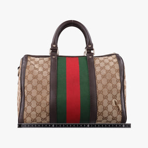 Pre-owned Gucci Sherry Line Brown×Beige×Red×Green canvas×leather 247205 shoulderbag | stylenewstar