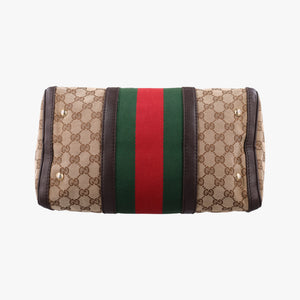Pre-owned Gucci Sherry Line Brown×Beige×Red×Green canvas×leather 247205 shoulderbag | stylenewstar