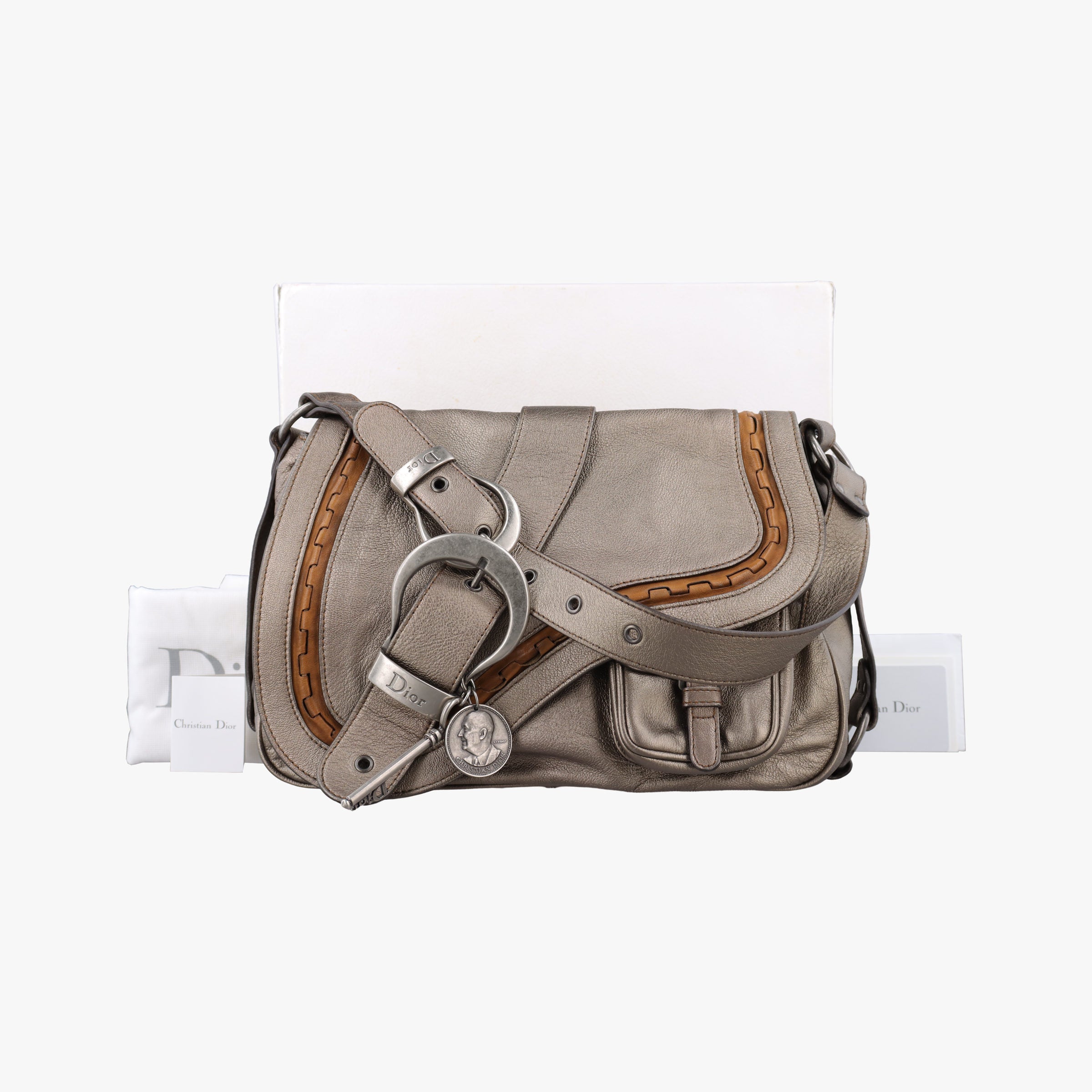 Pre-owned Christian Dior Gaucho Golden Leather  shoulderbag | stylenewstar