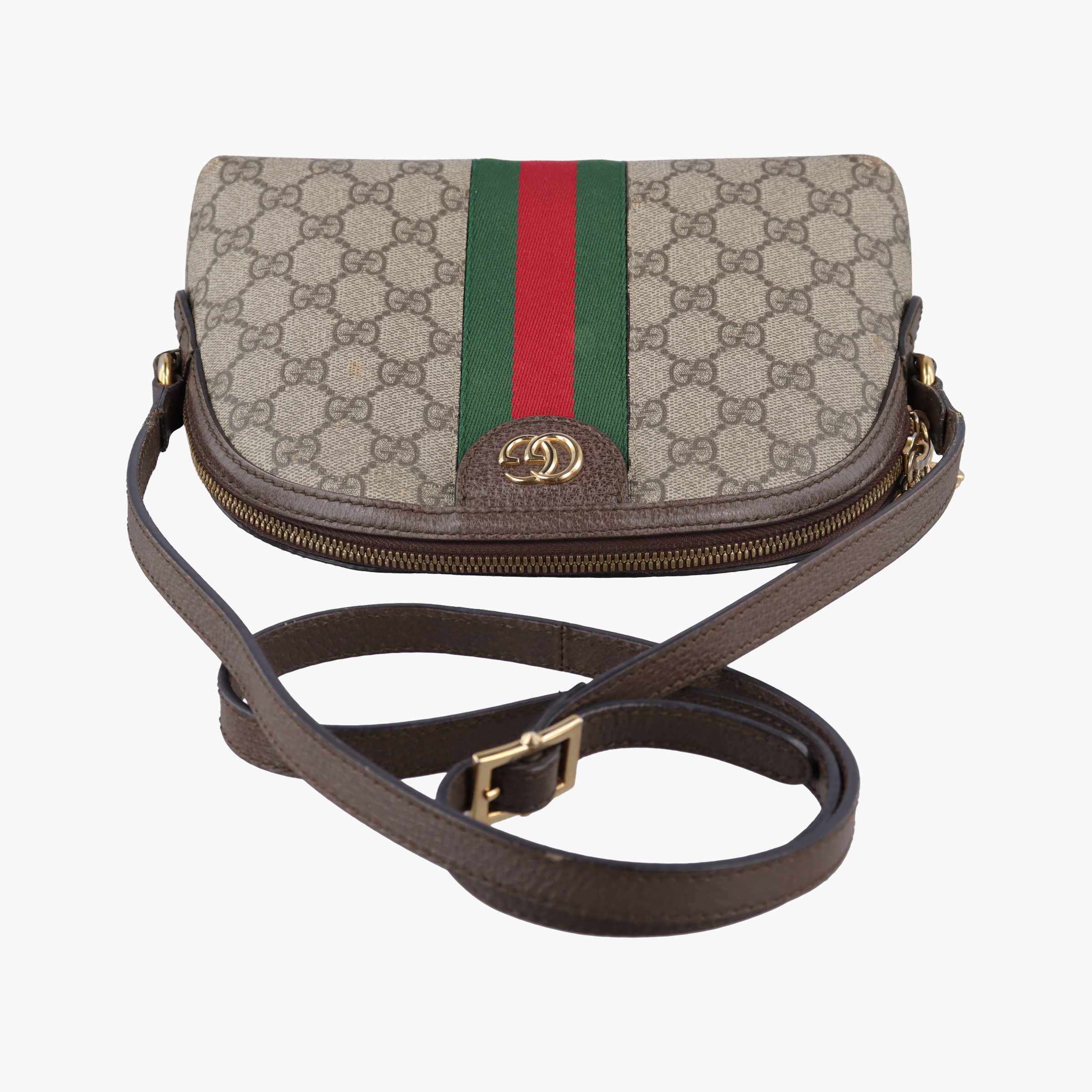 Pre-owned Gucci Ophidia brown×red×green PVC coated canvas×Leather 499621 shoulderbag | stylenewstar