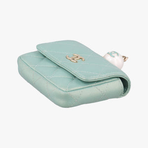 Secondhand Chanel Mini Matelasse Pearl Coin Purse Green lambskin AP2119 handbag | stylenewstar