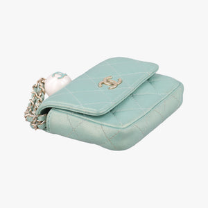 Secondhand Chanel Mini Matelasse Pearl Coin Purse Green lambskin AP2119 handbag | stylenewstar