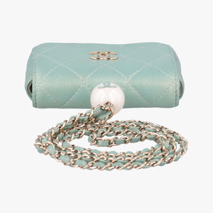 Secondhand Chanel Mini Matelasse Pearl Coin Purse Green lambskin AP2119 handbag | stylenewstar