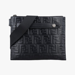 Pre-owned Fendi Zucca Print Black Leather 7VA437 shoulderbag | stylenewstar