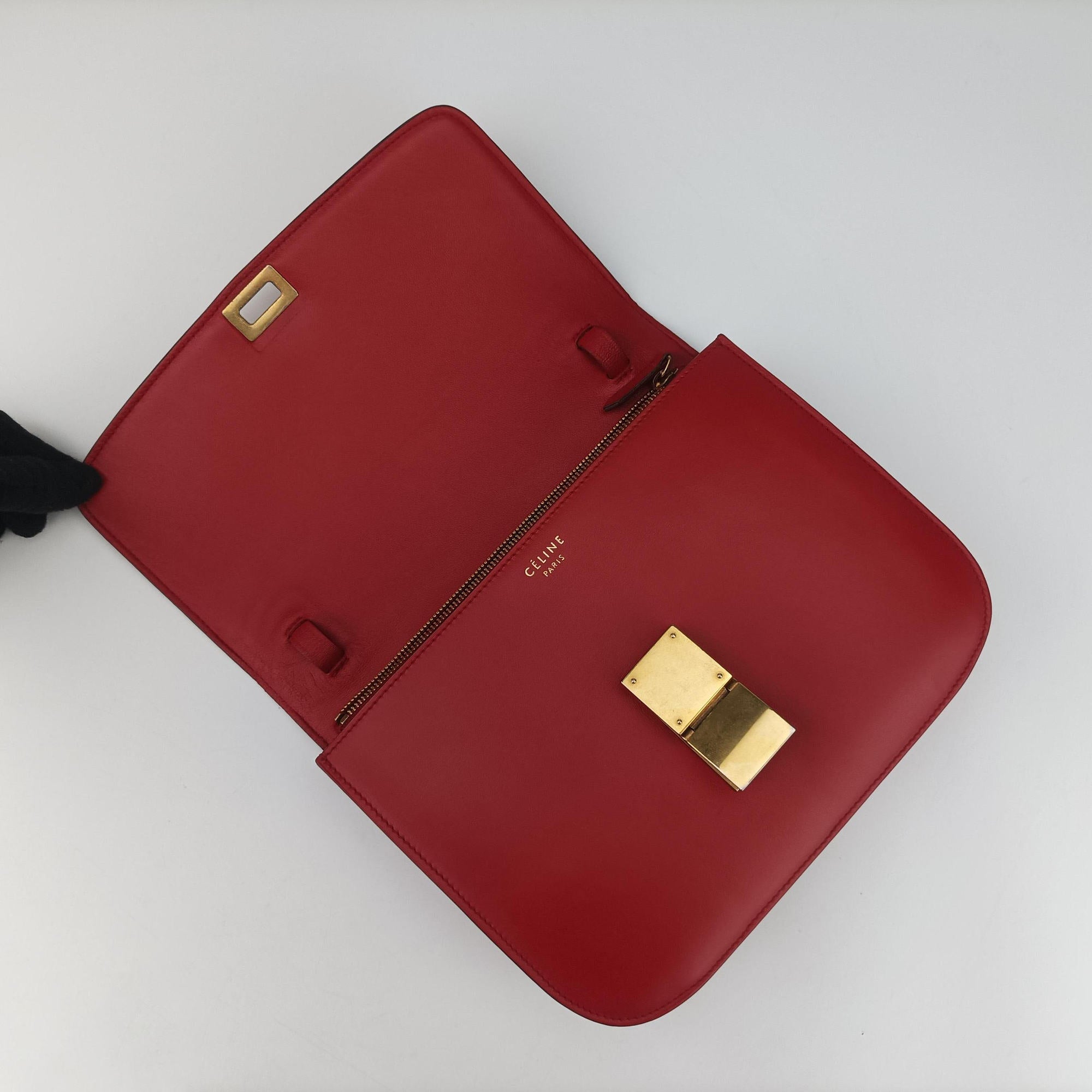 Pre-owned Celine Classic Box Red Leather  shoulderbag | stylenewstar