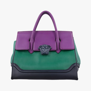 Vintage VERSACE Palazzo Empire Green×Navy×Purple Leather  handbag | stylenewstar