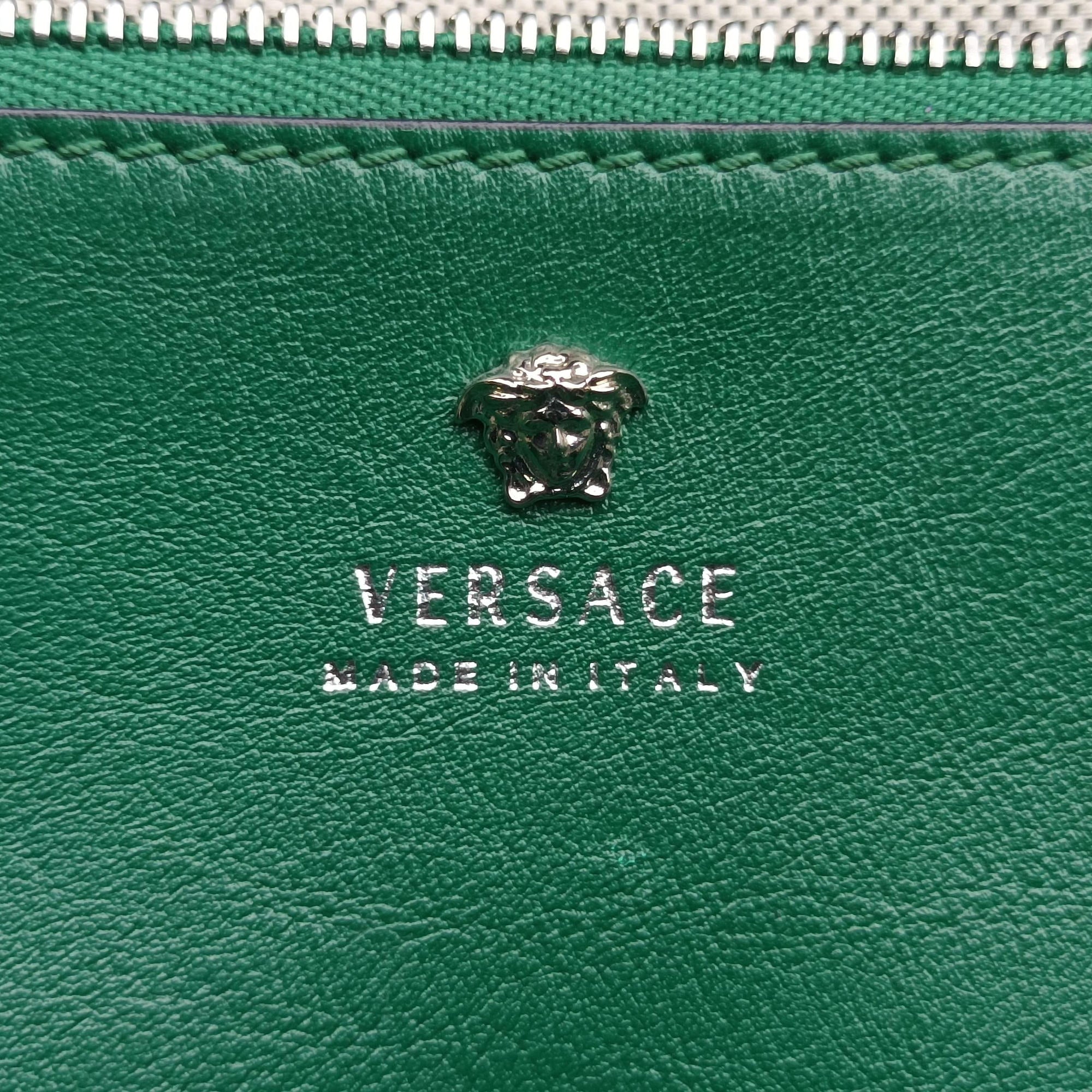 Vintage VERSACE Palazzo Empire Green×Navy×Purple Leather  handbag | stylenewstar