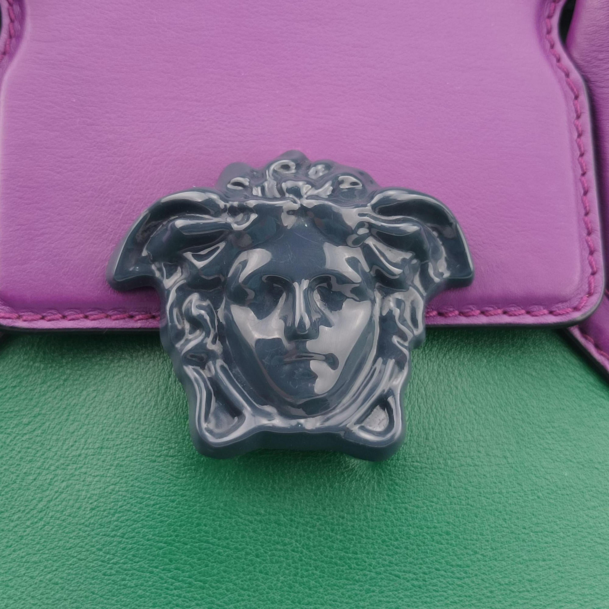 Vintage VERSACE Palazzo Empire Green×Navy×Purple Leather  handbag | stylenewstar