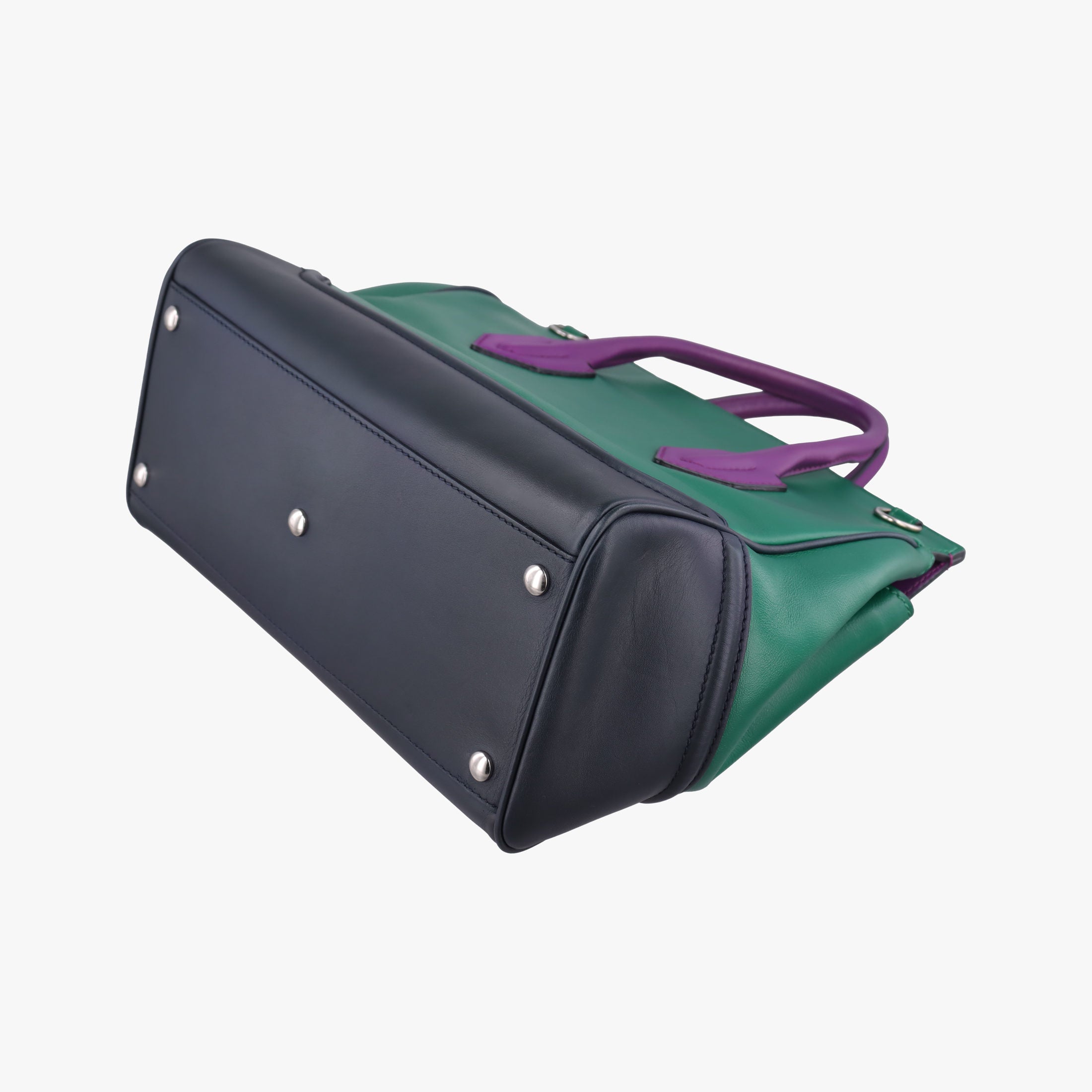 Vintage VERSACE Palazzo Empire Green×Navy×Purple Leather  handbag | stylenewstar