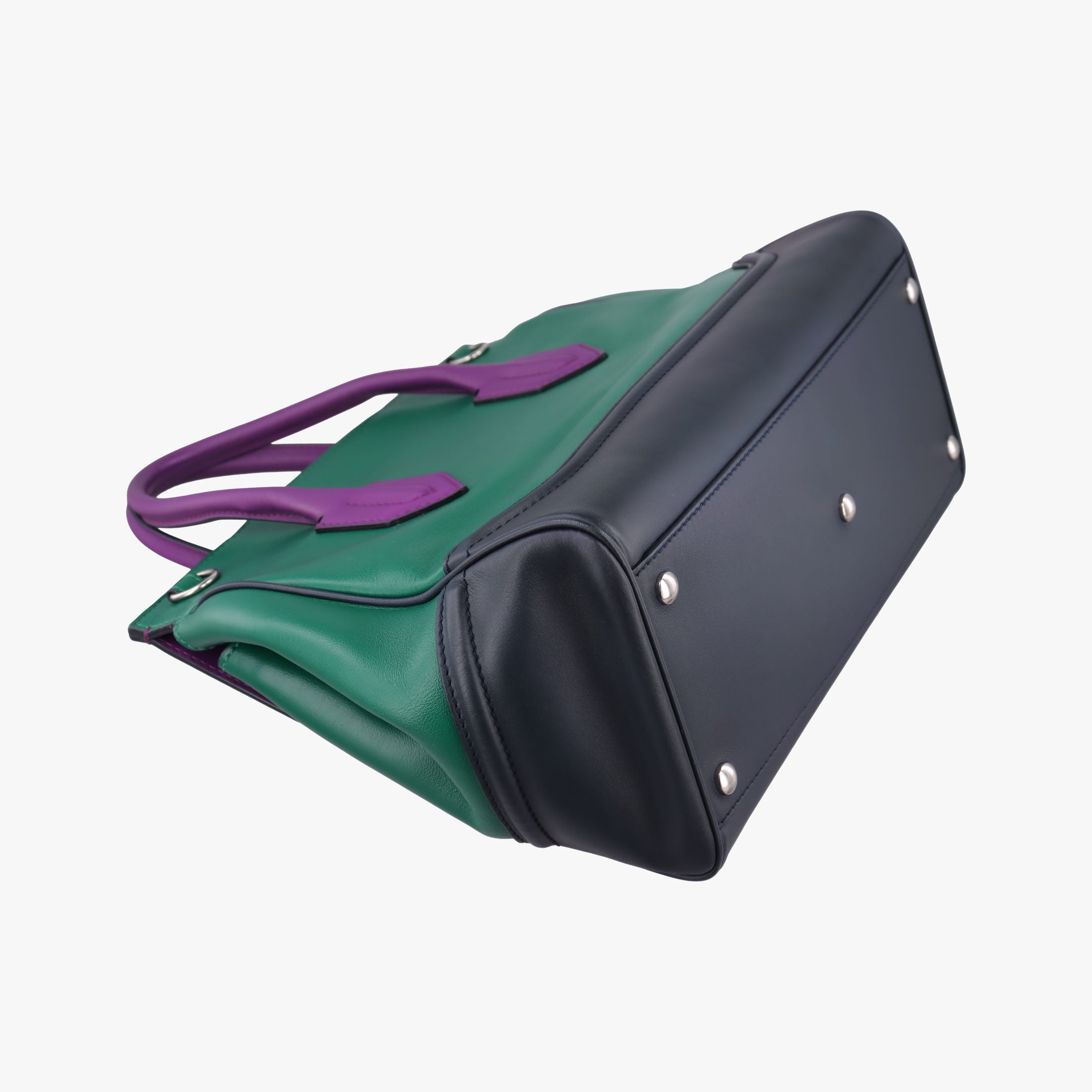 Vintage VERSACE Palazzo Empire Green×Navy×Purple Leather  handbag | stylenewstar