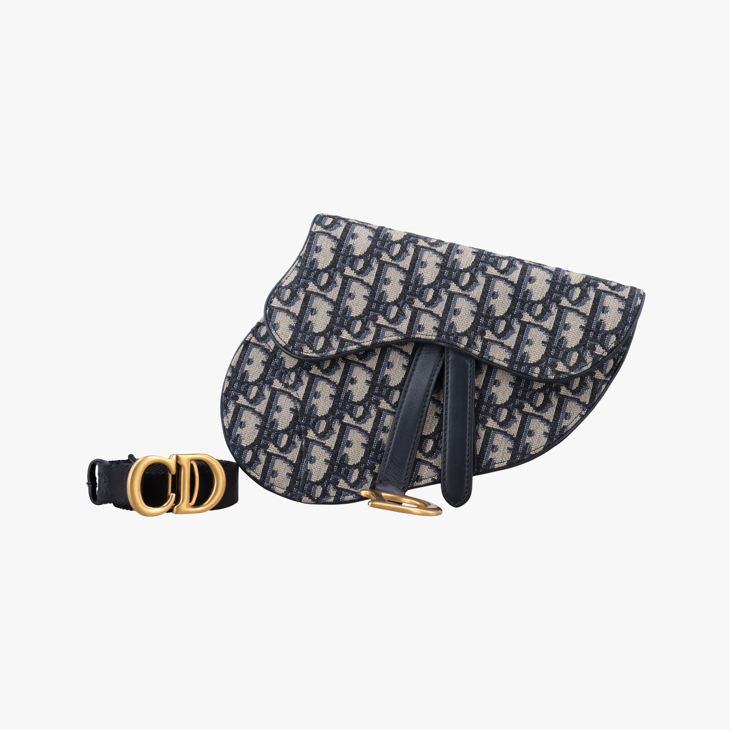 Secondhand Christian Dior Saddle Navy Jacquard×Leather  bum bag/waist bag | stylenewstar