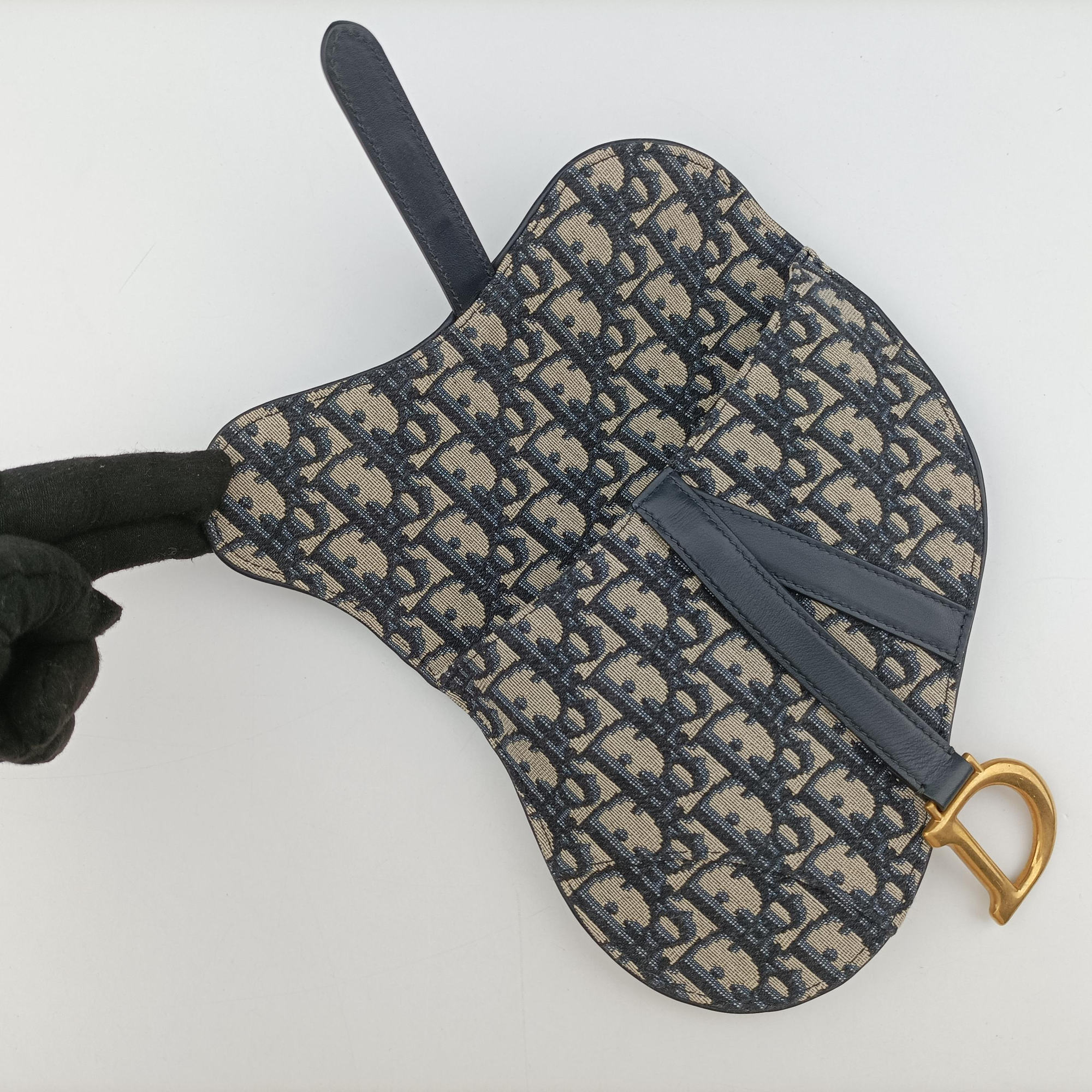 Secondhand Christian Dior Saddle Navy Jacquard×Leather  bum bag/waist bag | stylenewstar