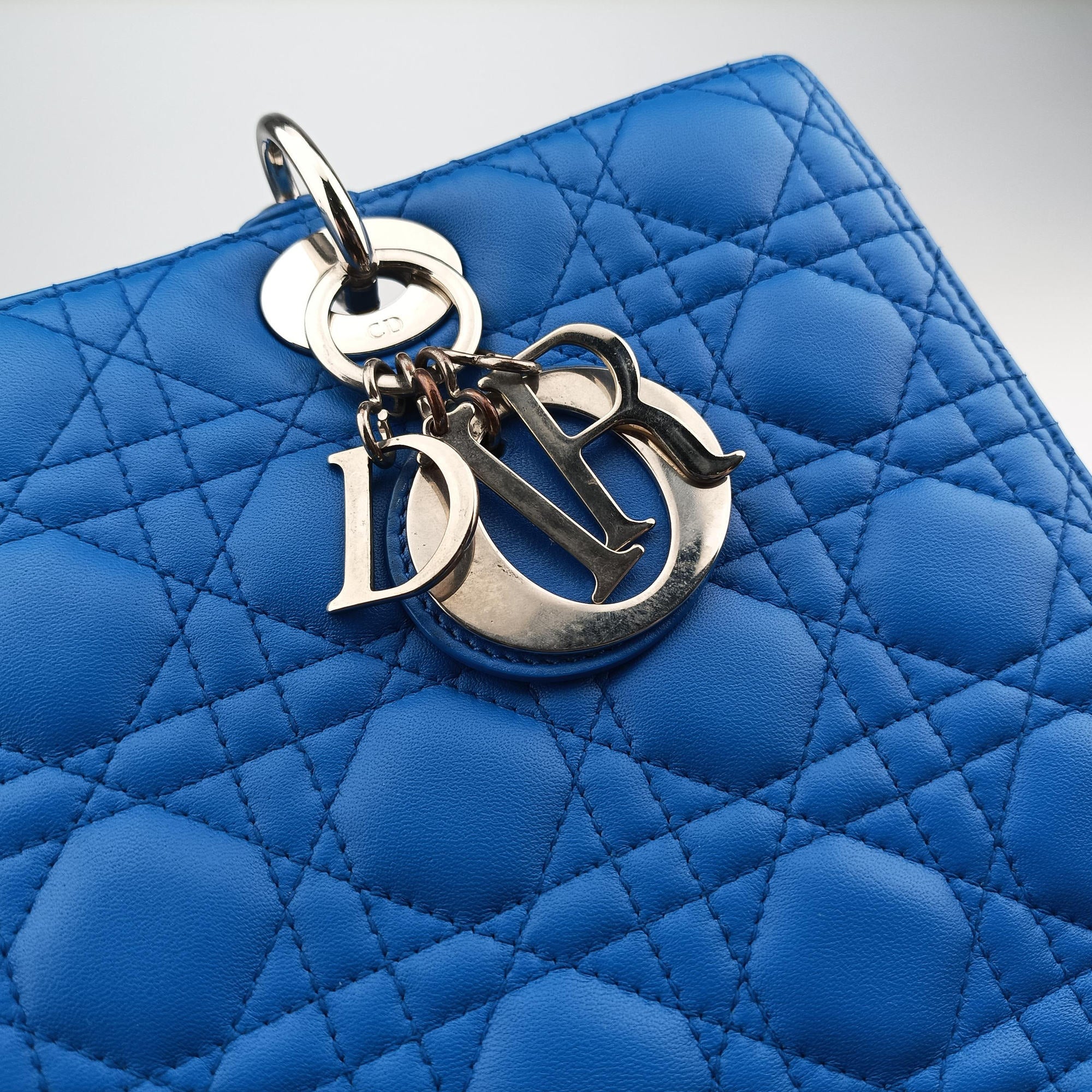 Pre-owned Christian Dior Lady Dior Blue lambskin  shoulderbag | stylenewstar