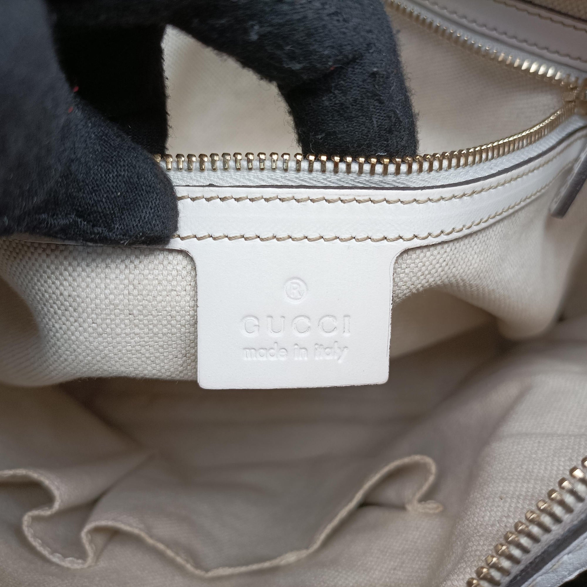 Vintage Gucci Heritage Horsebit Hobo White×Navy x beige canvas×leather 247604 shoulderbag | stylenewstar