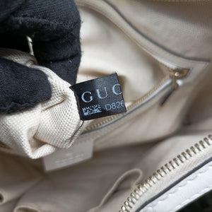 Vintage Gucci Heritage Horsebit Hobo White×Navy x beige canvas×leather 247604 shoulderbag | stylenewstar