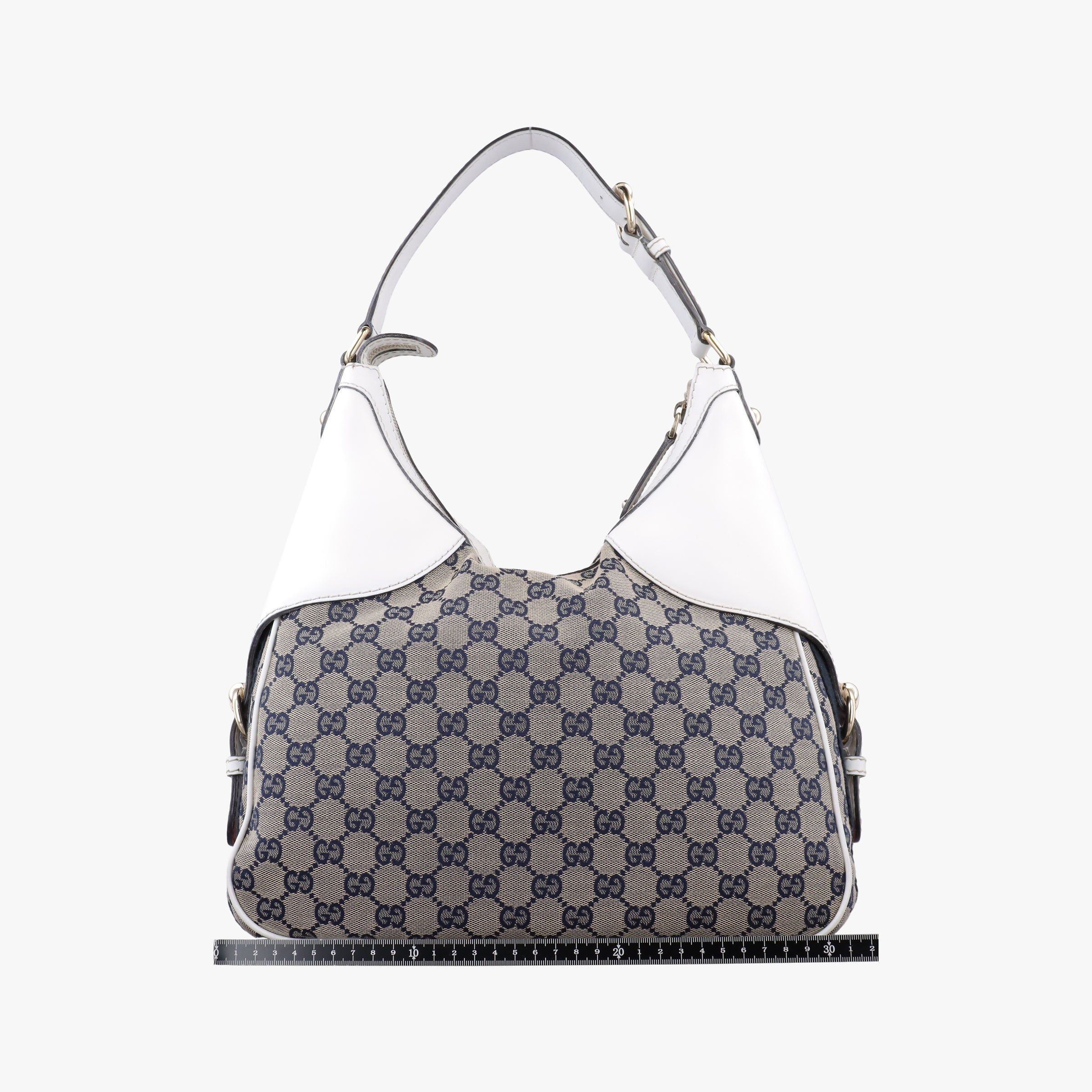 Vintage Gucci Heritage Horsebit Hobo White×Navy x beige canvas×leather 247604 shoulderbag | stylenewstar