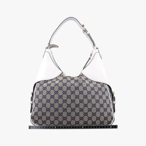 Vintage Gucci Heritage Horsebit Hobo White×Navy x beige canvas×leather 247604 shoulderbag | stylenewstar