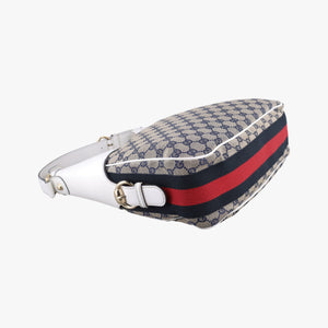 Vintage Gucci Heritage Horsebit Hobo White×Navy x beige canvas×leather 247604 shoulderbag | stylenewstar