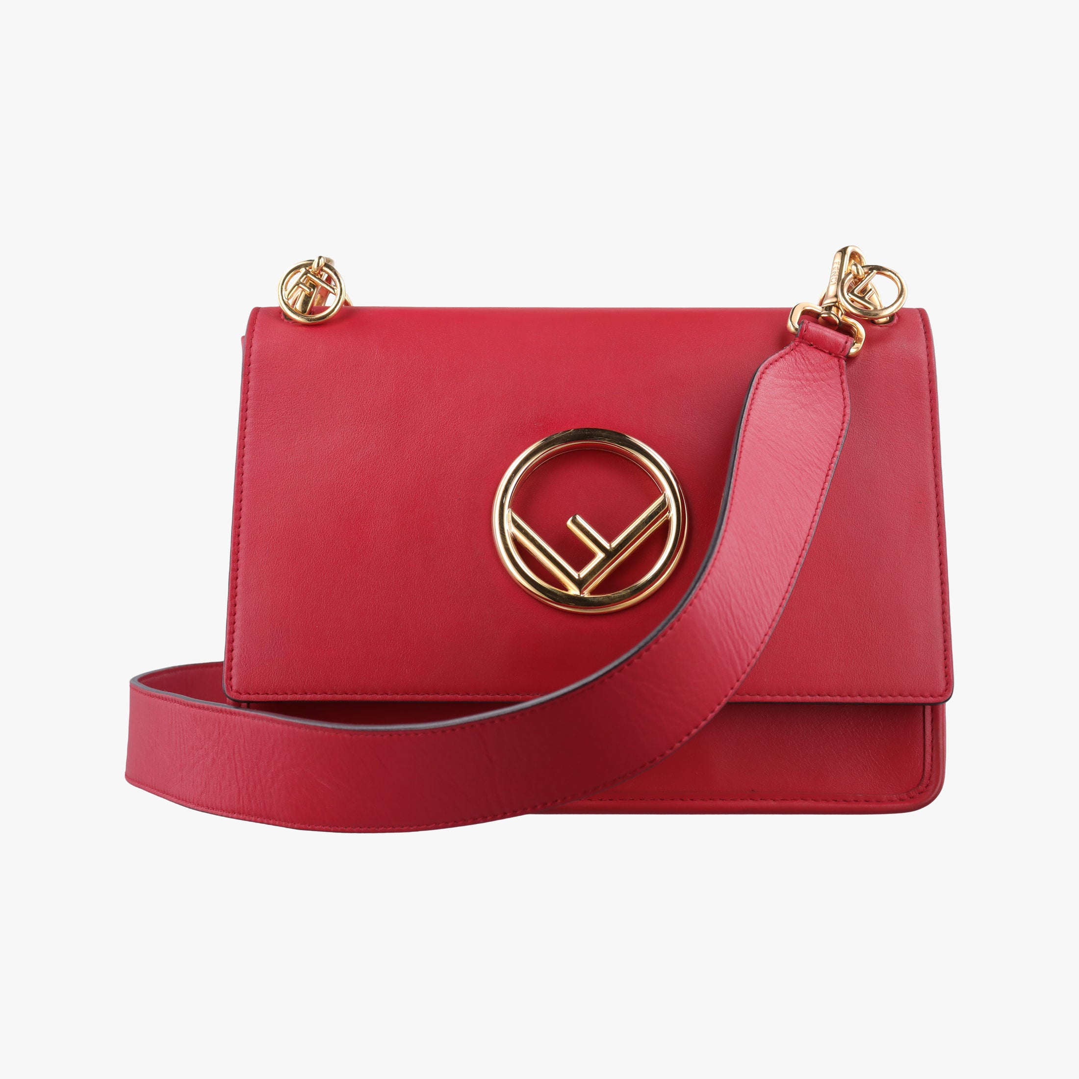 Pre-owned Fendi Kan I F Red Leather 8BT284 shoulderbag | stylenewstar
