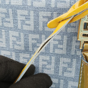 Pre-owned Fendi Zucchino Glitter Logo Blue PVC coated canvas 8BL068 handbag | stylenewstar