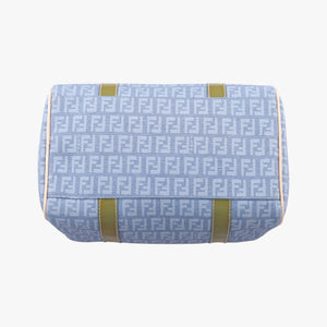 Pre-owned Fendi Zucchino Glitter Logo Blue PVC coated canvas 8BL068 handbag | stylenewstar