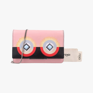 Pre-owned Fendi Monster Eyes Continental pink×Multicolour Leather 8M0346 shoulderbag | stylenewstar