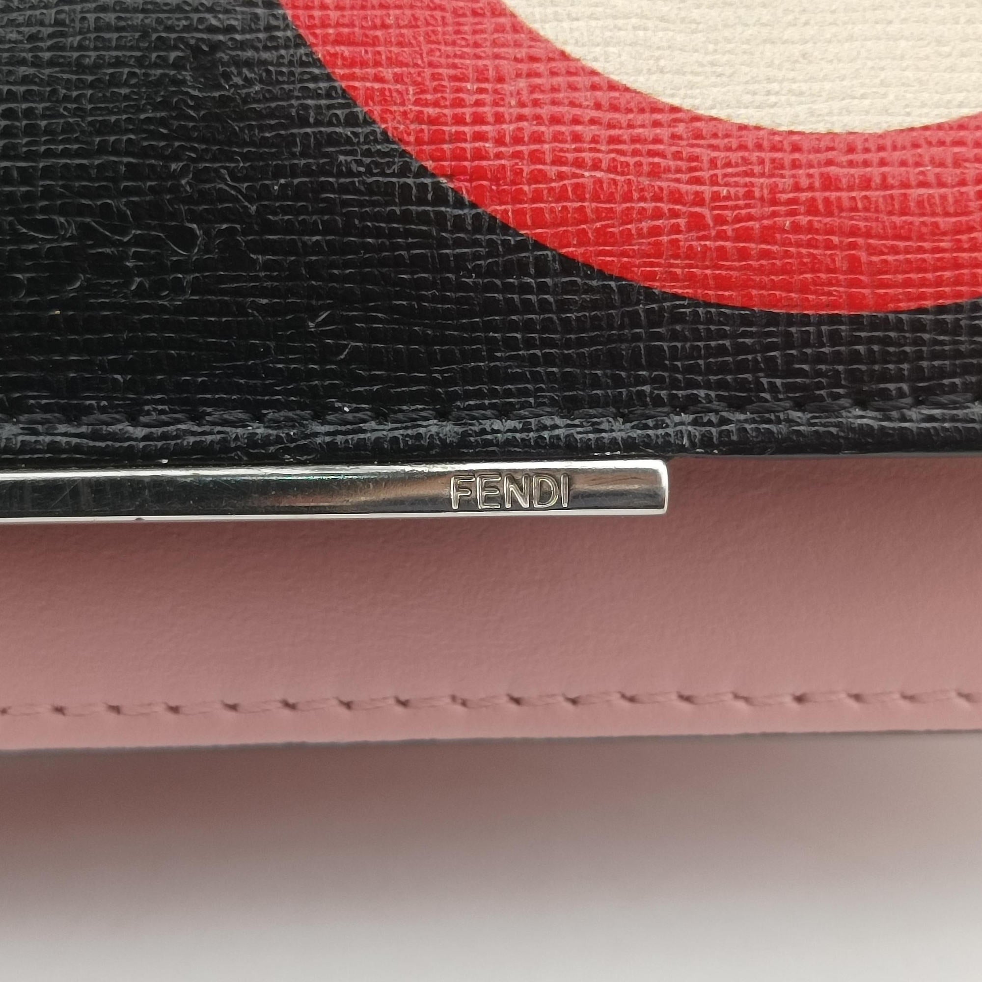 Pre-owned Fendi Monster Eyes Continental pink×Multicolour Leather 8M0346 shoulderbag | stylenewstar