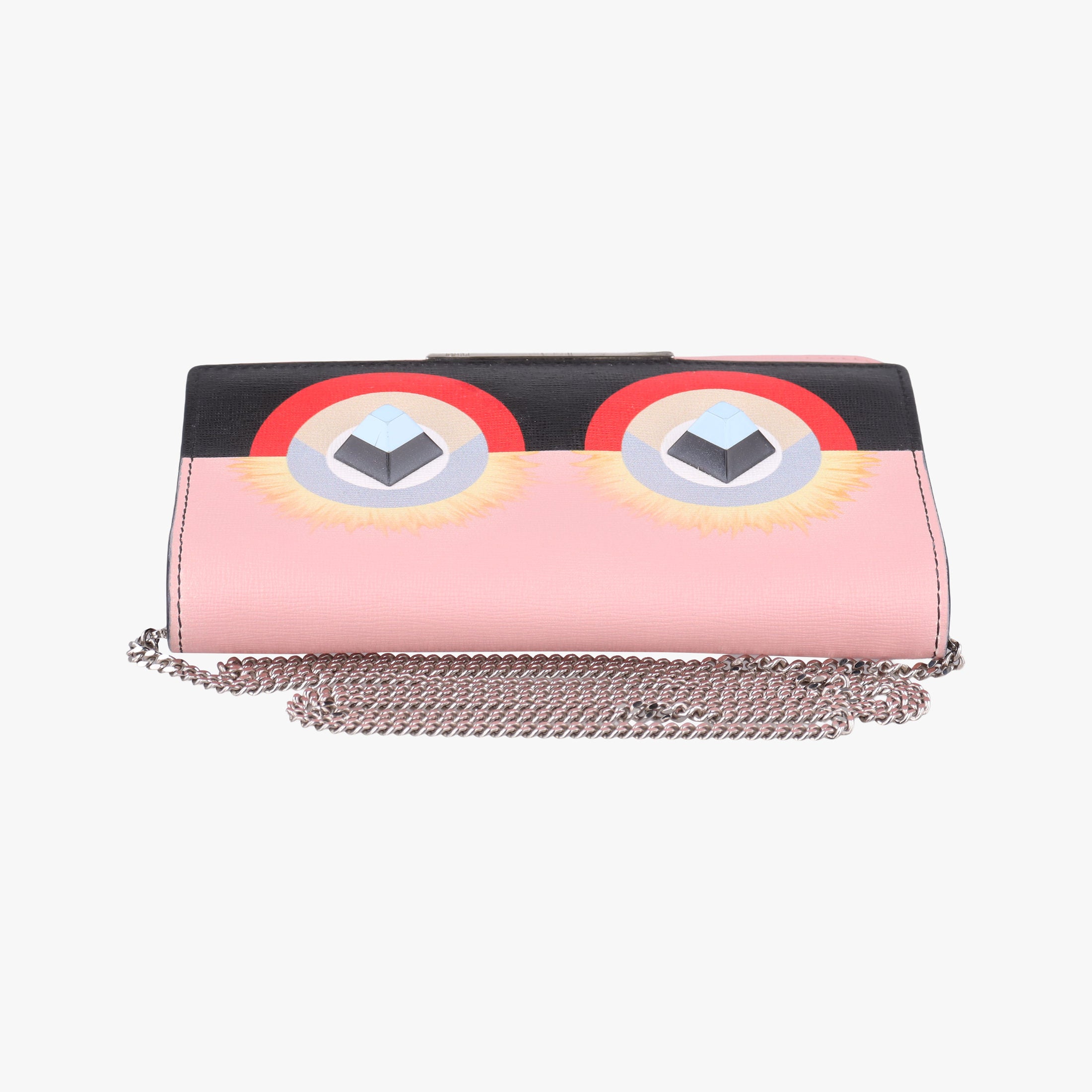 Pre-owned Fendi Monster Eyes Continental pink×Multicolour Leather 8M0346 shoulderbag | stylenewstar