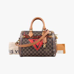 Pre-owned Louis Vuitton Time Trunk Speedy Bandouliere 25 Damier Ebene × Rouge Transformed Damier Canvas M52249 shoulderbag | stylenewstar