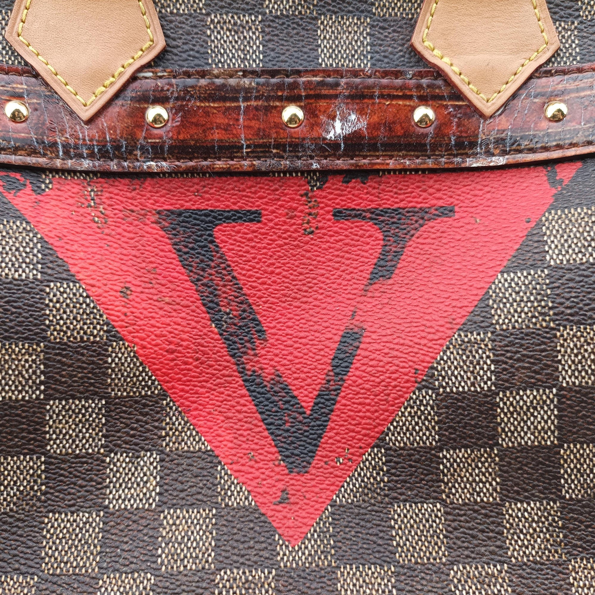 Pre-owned Louis Vuitton Time Trunk Speedy Bandouliere 25 Damier Ebene × Rouge Transformed Damier Canvas M52249 shoulderbag | stylenewstar