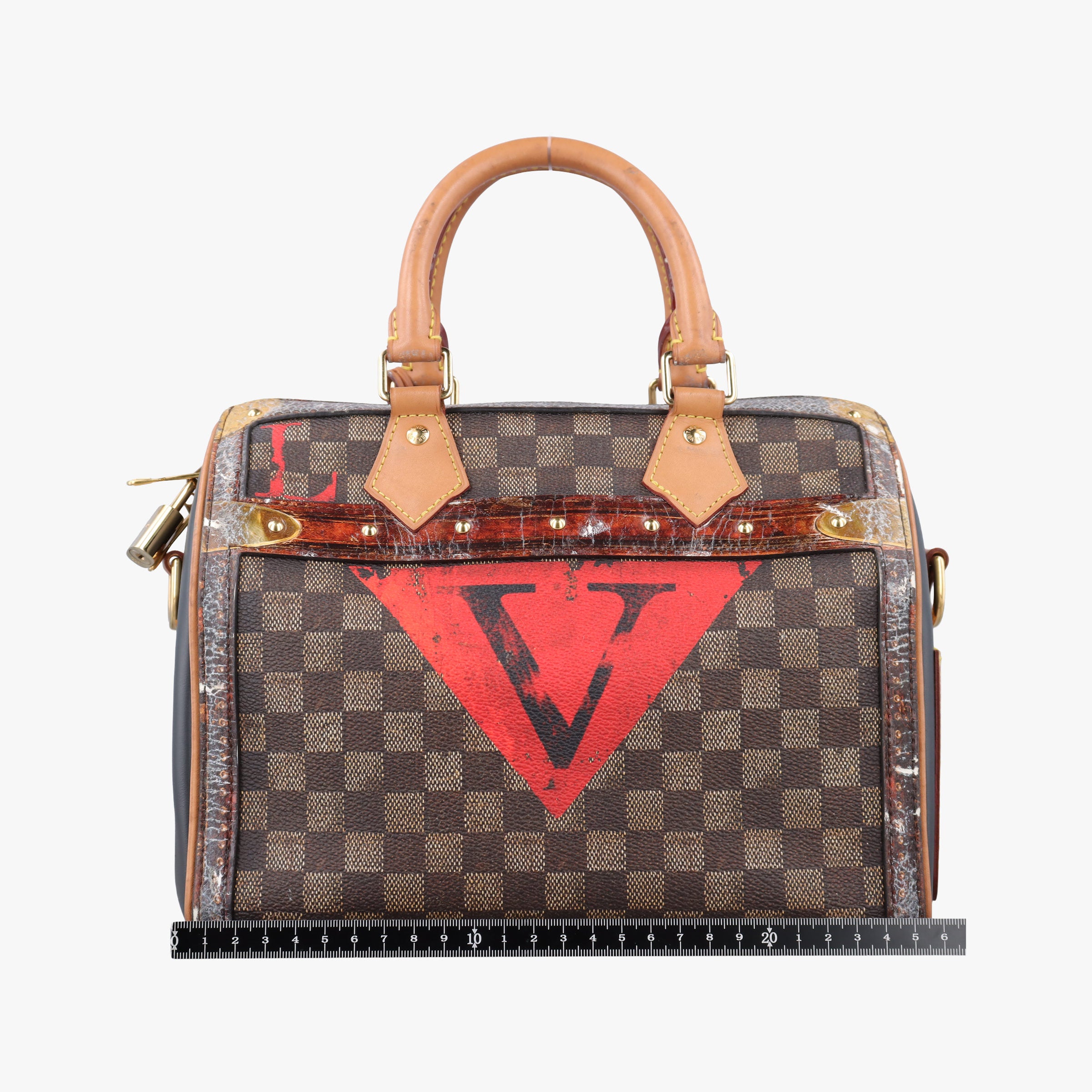 Pre-owned Louis Vuitton Time Trunk Speedy Bandouliere 25 Damier Ebene × Rouge Transformed Damier Canvas M52249 shoulderbag | stylenewstar