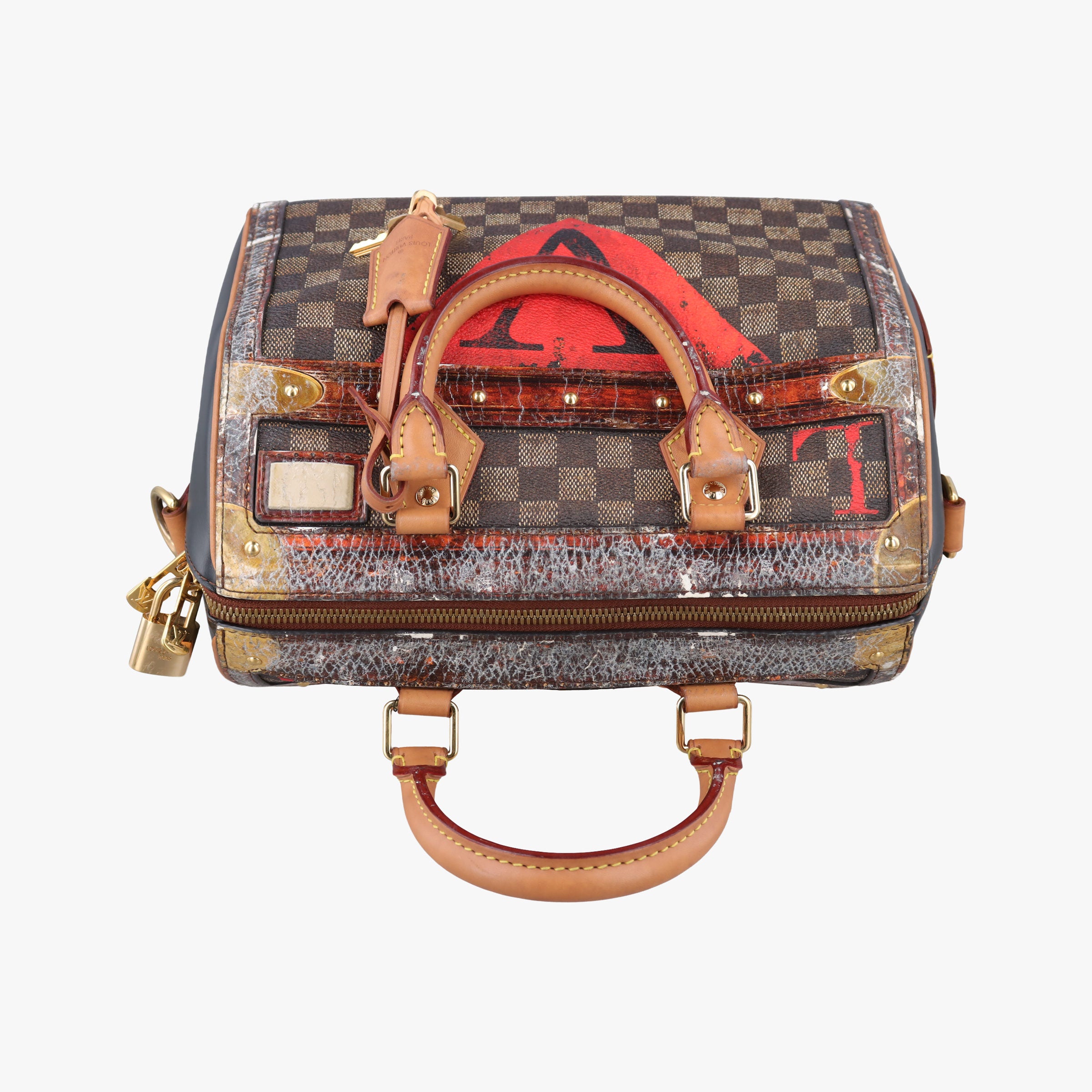Pre-owned Louis Vuitton Time Trunk Speedy Bandouliere 25 Damier Ebene × Rouge Transformed Damier Canvas M52249 shoulderbag | stylenewstar