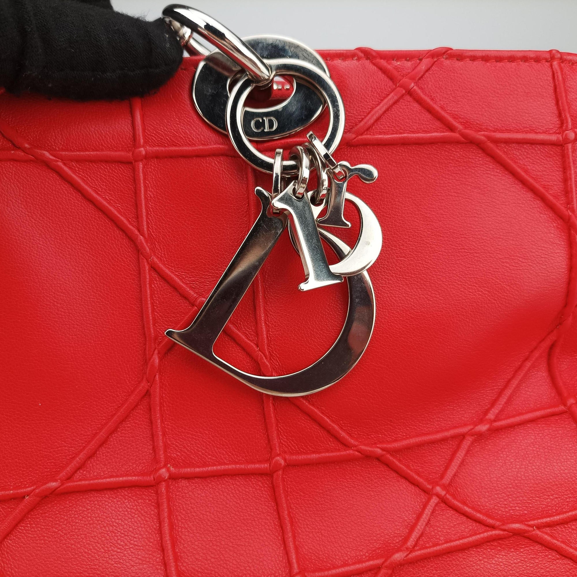 Pre-owned Christian Dior Lady Dior Cannage Soft Red Lambskin  handbag | stylenewstar