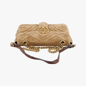 Pre-owned Gucci GG Marmont khaki velour 443497 shoulderbag | stylenewstar