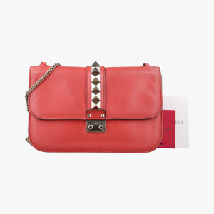 Pre-owned Valentino Rockstud Glam Lock Red Leather  shoulderbag | stylenewstar