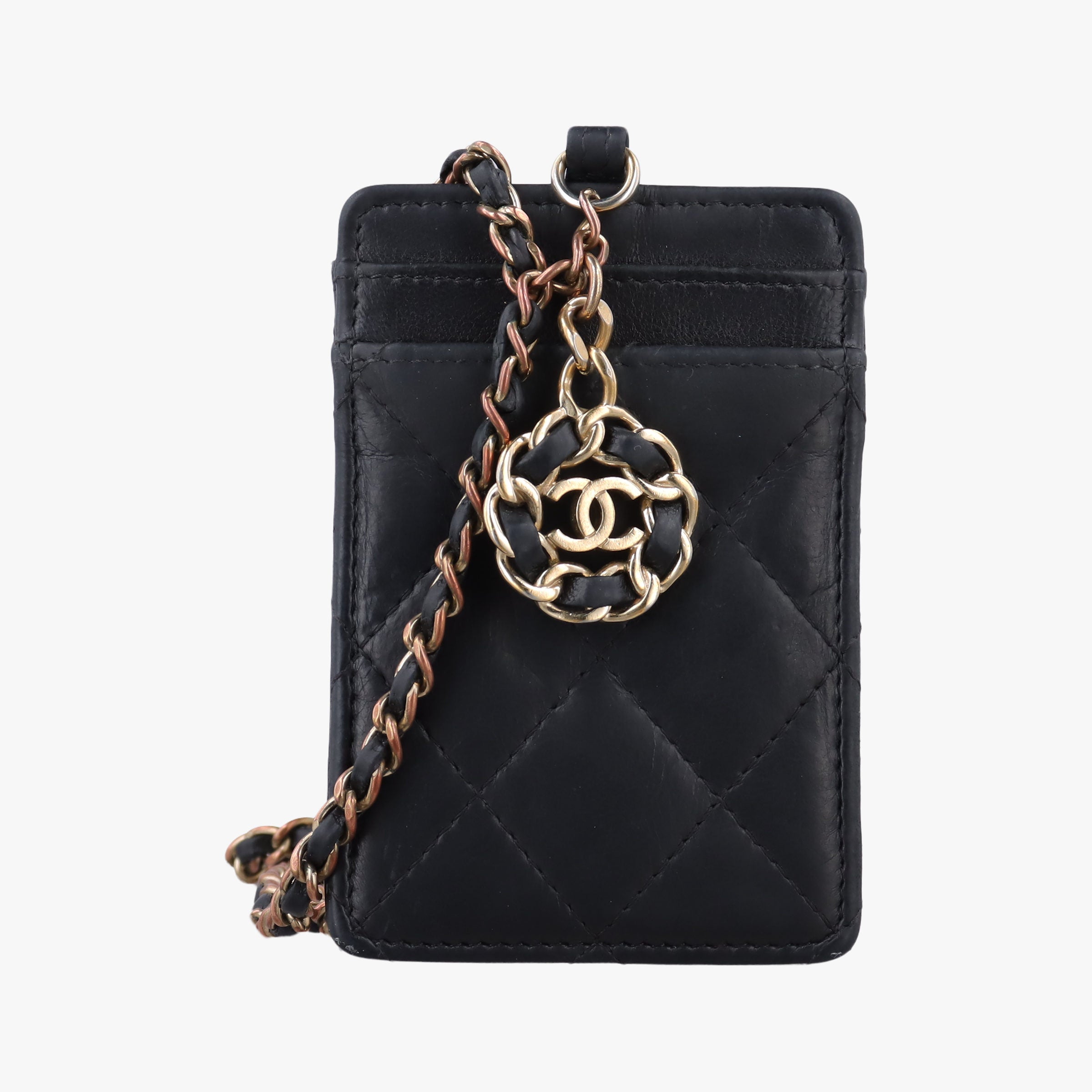 Pre-owned Chanel CC Logo Matelasse Card Case Black lambskin AP0711 shoulderbag | stylenewstar