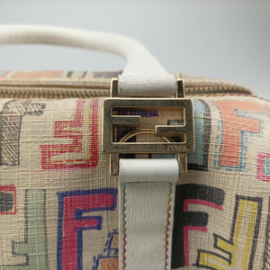 Pre-owned Fendi Zucchino Glitter Logo Multicolour PVC coated canvas 8BL068 handbag | stylenewstar