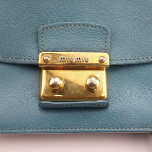 Pre-owned Miu Miu Push-Lock Flap Blue Leather  shoulderbag | stylenewstar