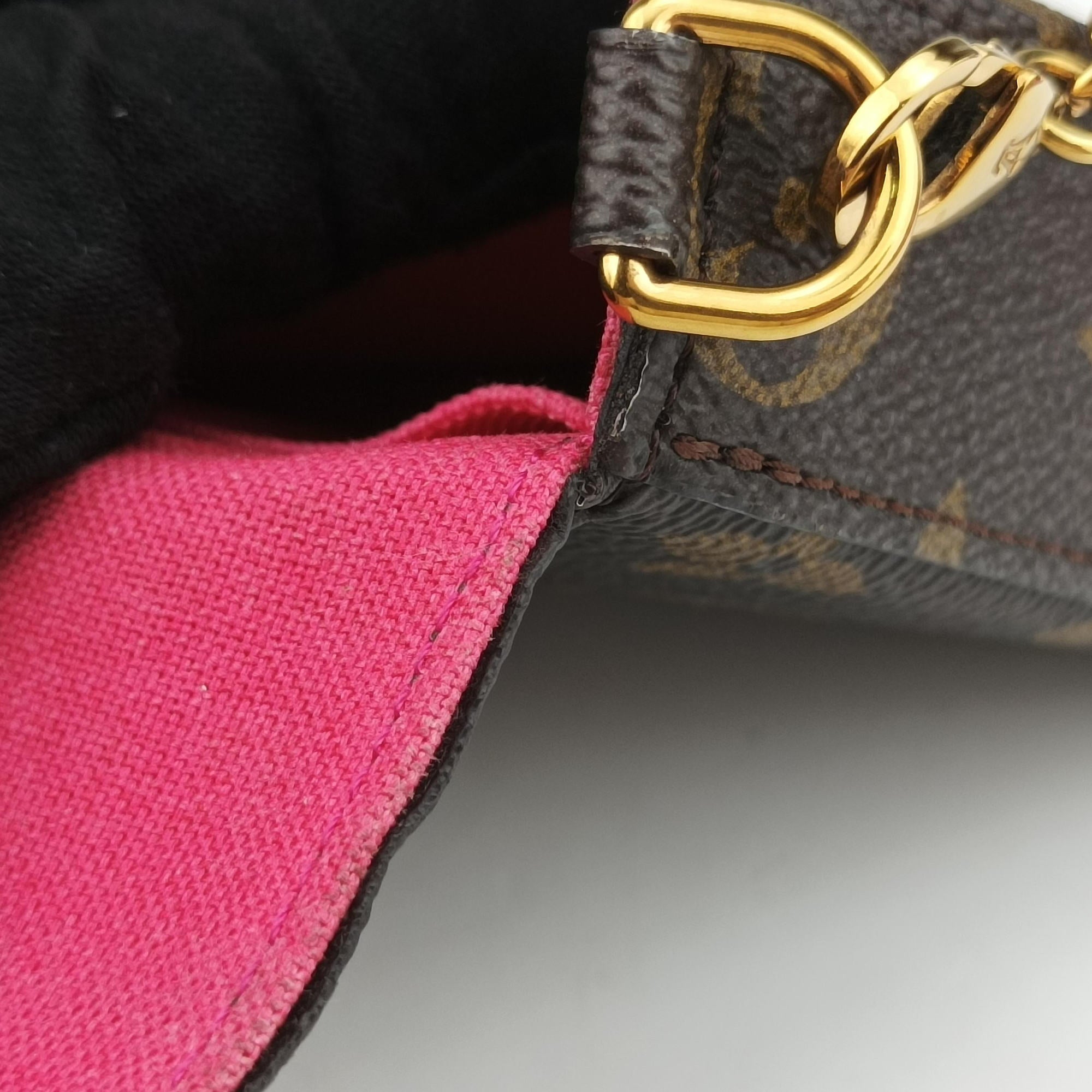 Pre-owned Louis Vuitton Love Lock Pochette Felicie Brown Monogram × Fuchsia Monogram PVC Coated Canvas M63999 shoulderbag | stylenewstar