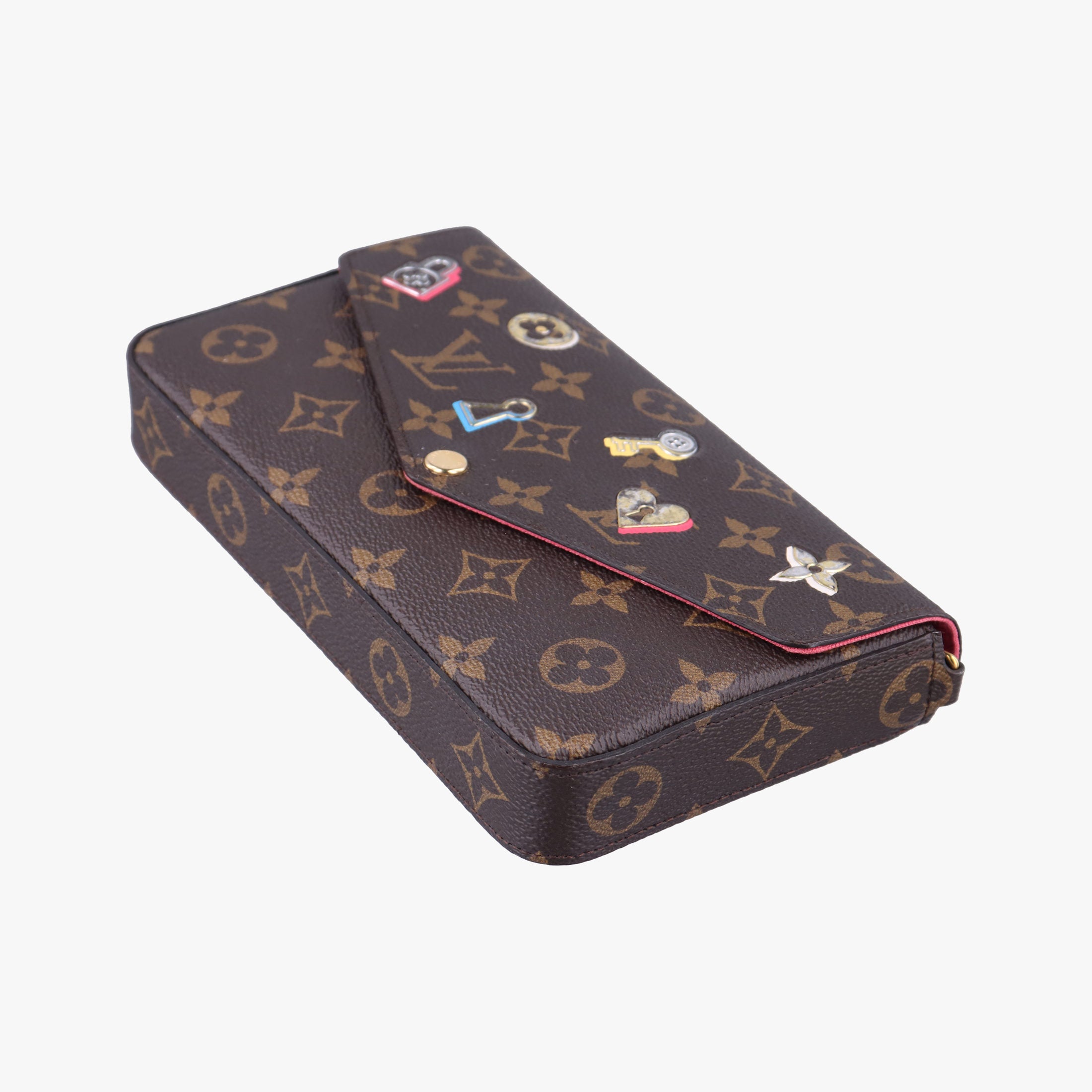 Pre-owned Louis Vuitton Love Lock Pochette Felicie Brown Monogram × Fuchsia Monogram PVC Coated Canvas M63999 shoulderbag | stylenewstar
