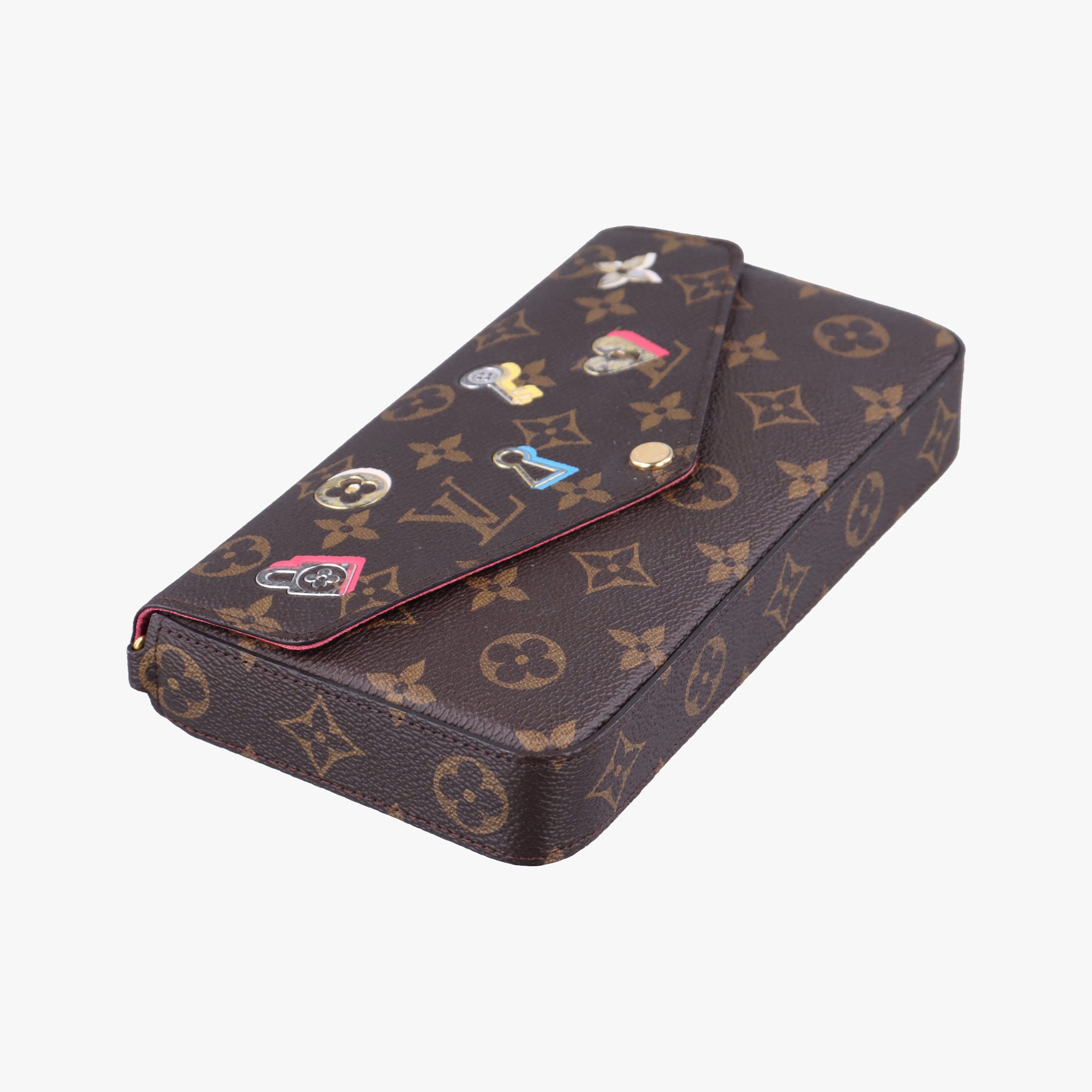 Pre-owned Louis Vuitton Love Lock Pochette Felicie Brown Monogram × Fuchsia Monogram PVC Coated Canvas M63999 shoulderbag | stylenewstar