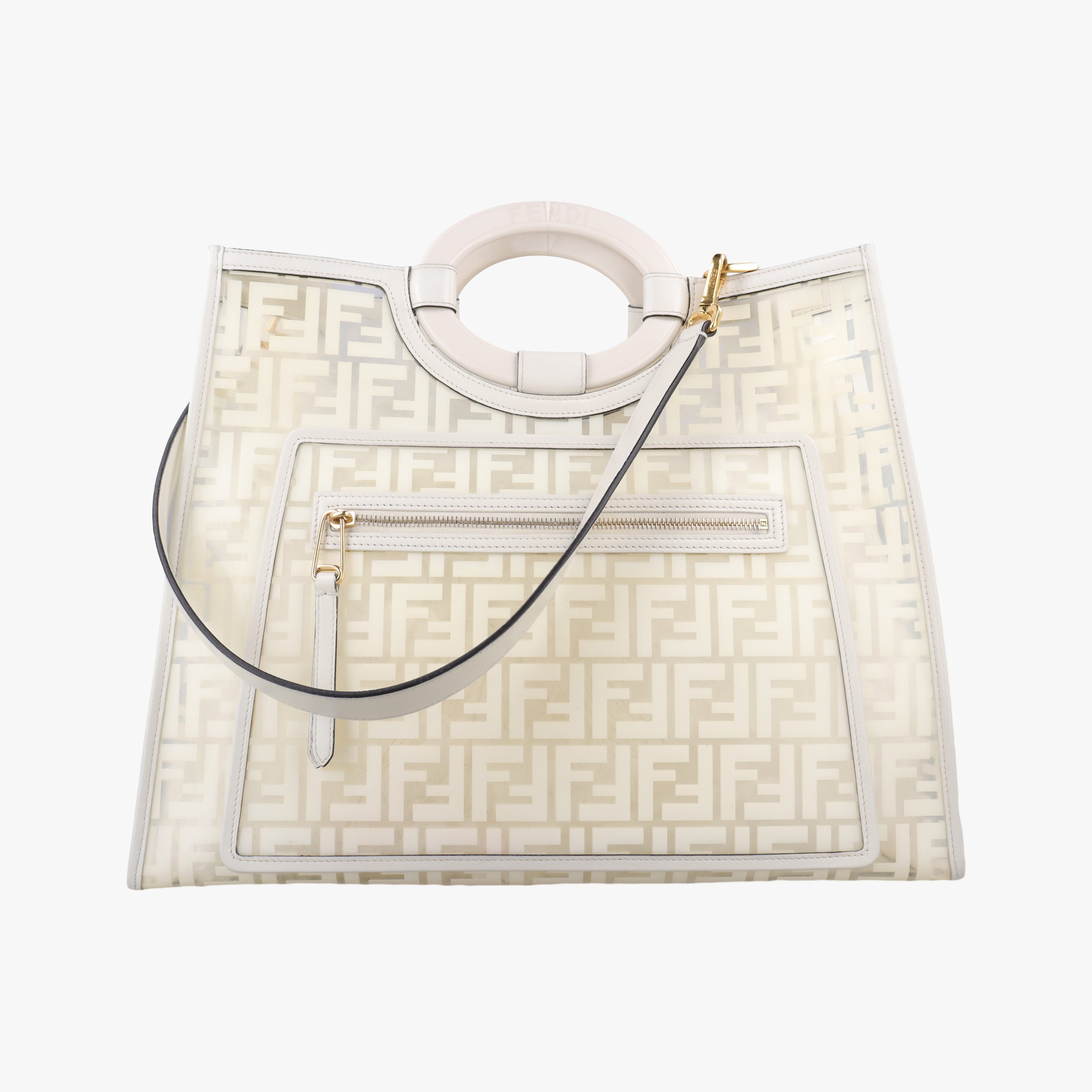 Pre-owned Fendi Runaway Shopper White PVC coated canvas 8BH360 shoulderbag | stylenewstar