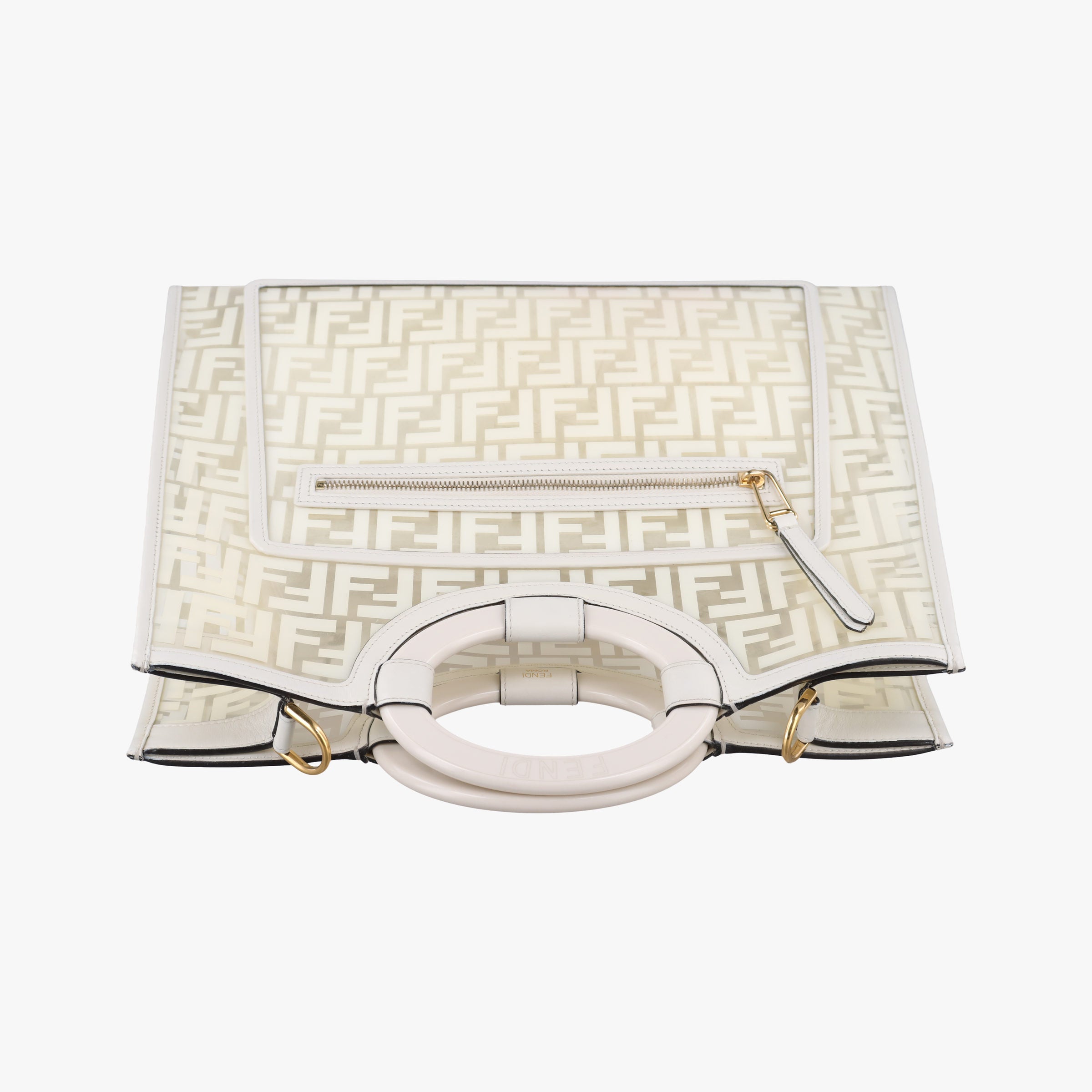Pre-owned Fendi Runaway Shopper White PVC coated canvas 8BH360 shoulderbag | stylenewstar