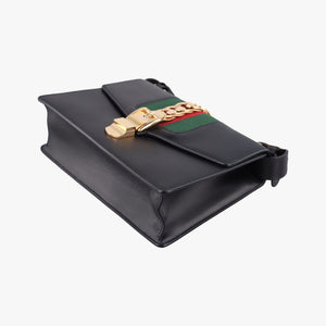 Pre-owned Gucci Sylvie Black×green×red Leather 421882 shoulderbag | stylenewstar