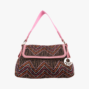 Pre-owned Fendi Zucca Chef Brown x Pink canvas 8BR445 shoulderbag | stylenewstar
