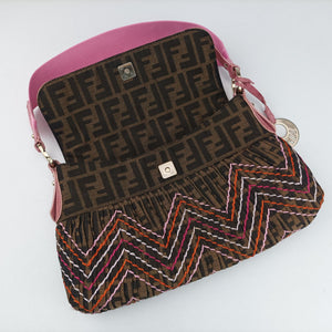Pre-owned Fendi Zucca Chef Brown x Pink canvas 8BR445 shoulderbag | stylenewstar